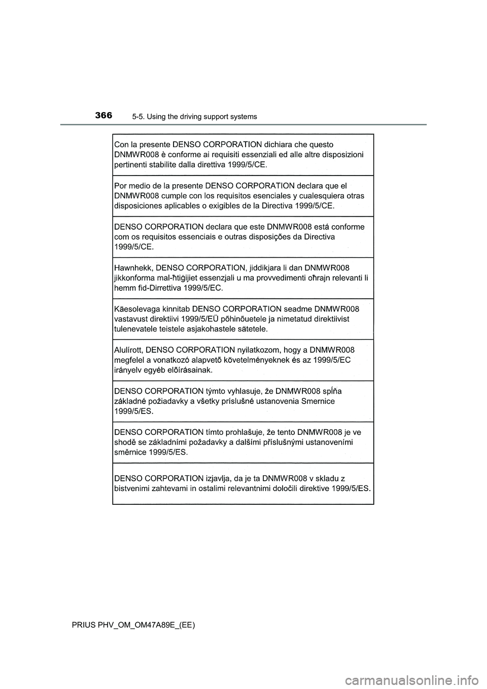 TOYOTA PRIUS PLUG-IN HYBRID 2016  Owners Manual 3665-5. Using the driving support systems
PRIUS PHV_OM_OM47A89E_(EE) 