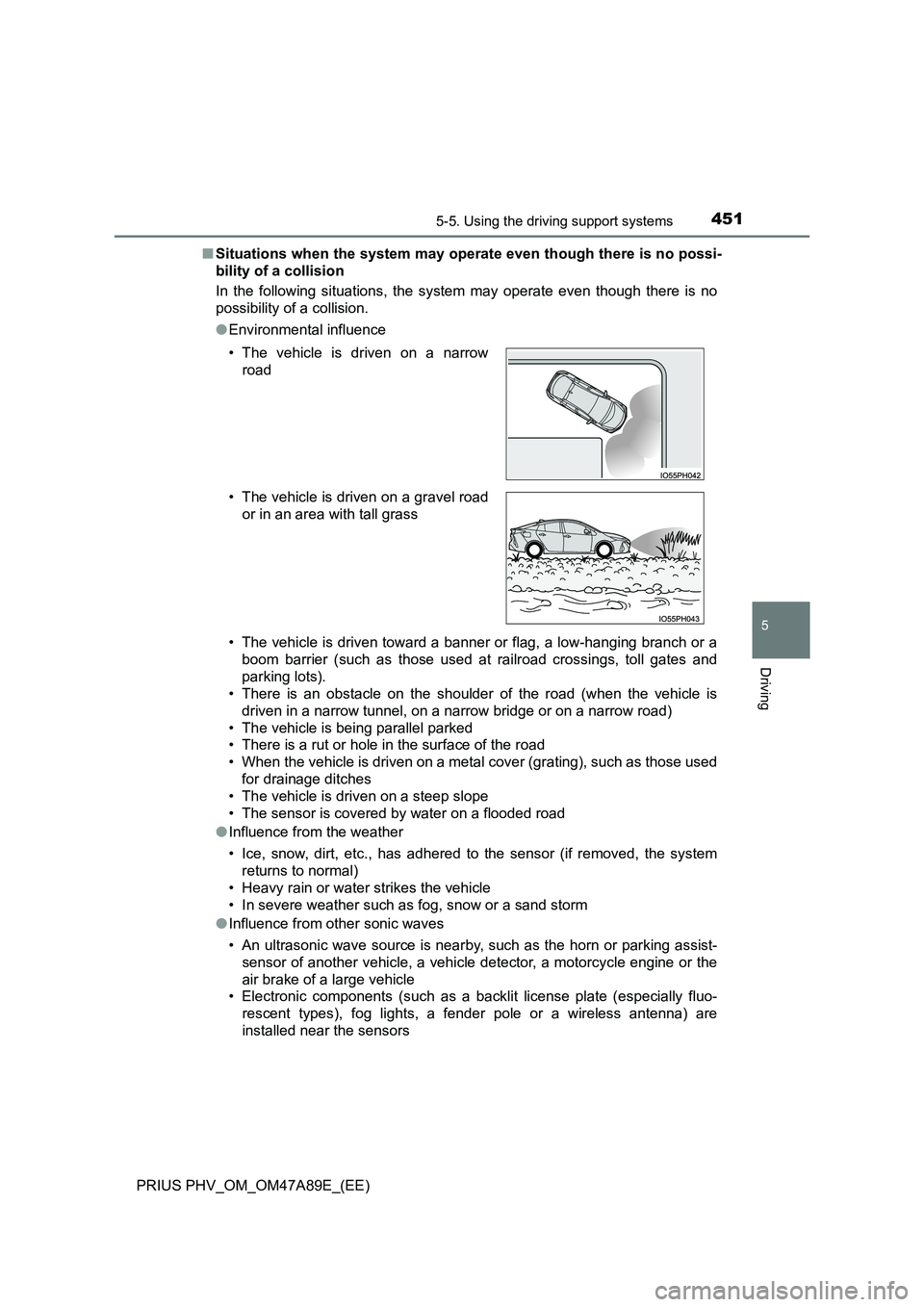 TOYOTA PRIUS PLUG-IN HYBRID 2016 Manual PDF 4515-5. Using the driving support systems
PRIUS PHV_OM_OM47A89E_(EE)
5
Driving
■Situations when the system may operate even though there is no possi-
bility of a collision
In the following situati TOYOTA PRIUS PLUG-IN HYBRID 2016 Manual PDF 4515-5. Using the driving support systems
PRIUS PHV_OM_OM47A89E_(EE)
5
Driving
■Situations when the system may operate even though there is no possi-
bility of a collision
In the following situati