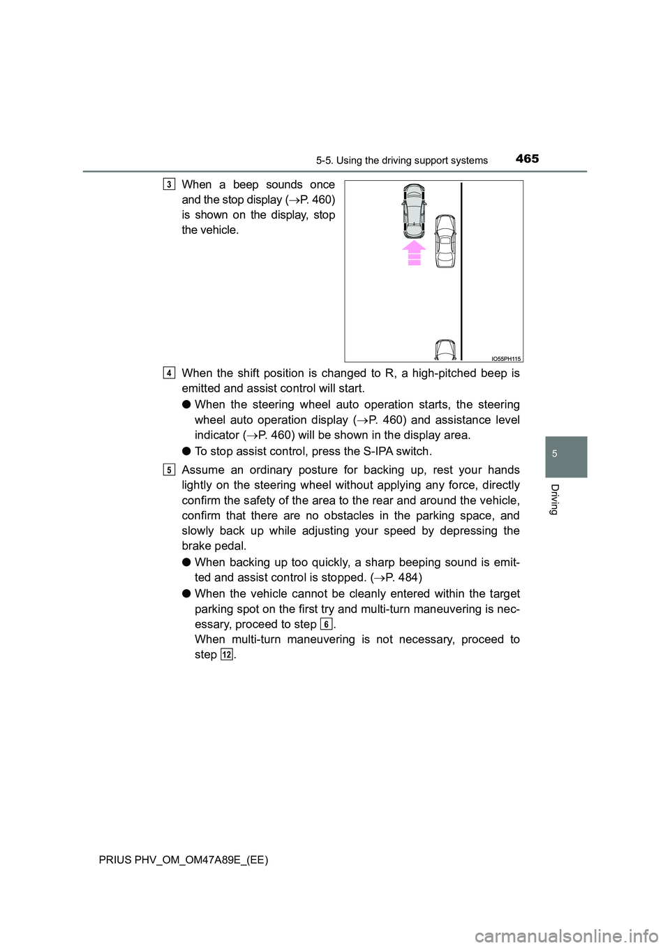 TOYOTA PRIUS PLUG-IN HYBRID 2016  Owners Manual 4655-5. Using the driving support systems
PRIUS PHV_OM_OM47A89E_(EE)
5
Driving
When a beep sounds once 
and the stop display ( P. 460) 
is shown on the display, stop 
the vehicle. 
When the shift p