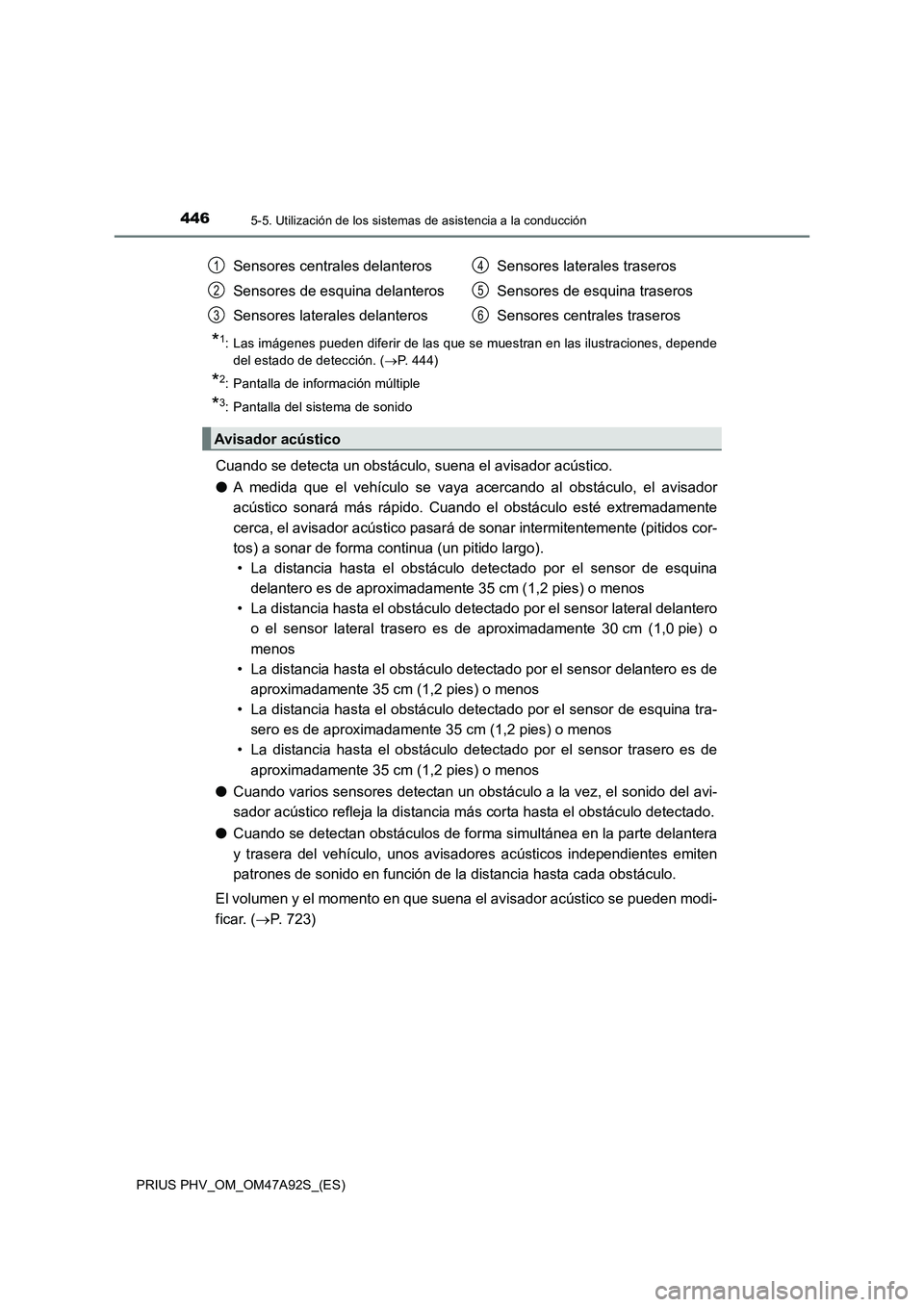 TOYOTA PRIUS PLUG-IN HYBRID 2017 Manual del propietario (in Spanish) 4465-5. Utilización de los sistemas de asistencia a la conducción
PRIUS PHV_OM_OM47A92S_(ES)
*1: Las imágenes pueden diferir de las que se muestran en las ilustraciones, depende
del estado de detec TOYOTA PRIUS PLUG-IN HYBRID 2017 Manual del propietario (in Spanish) 4465-5. Utilización de los sistemas de asistencia a la conducción
PRIUS PHV_OM_OM47A92S_(ES)
*1: Las imágenes pueden diferir de las que se muestran en las ilustraciones, depende
del estado de detec