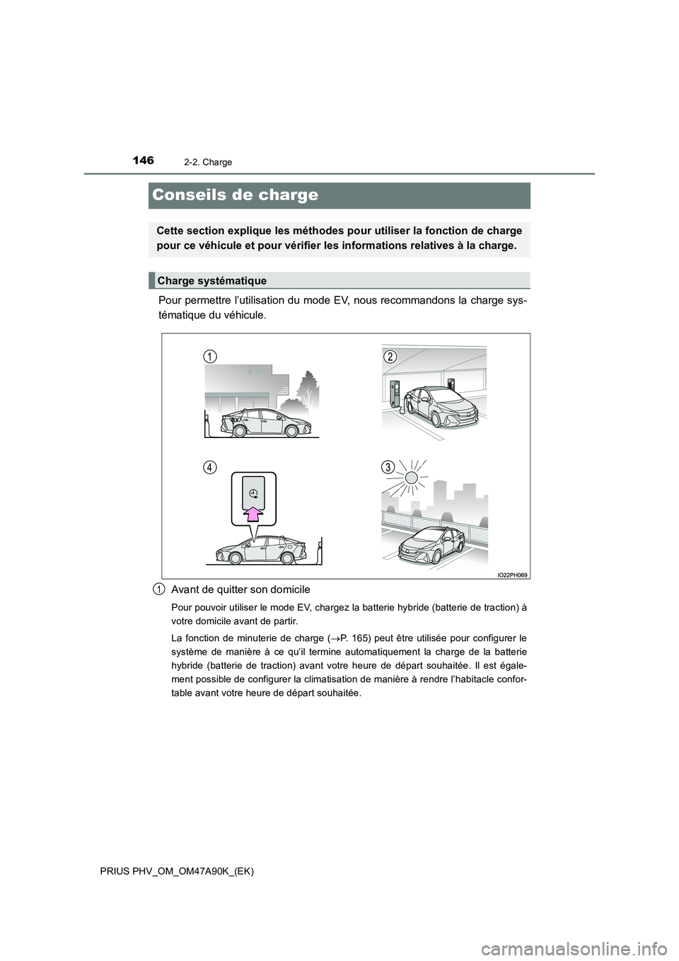 TOYOTA PRIUS PLUG-IN HYBRID 2017 Manuel du propriétaire (in French) 1462-2. Charge
PRIUS PHV_OM_OM47A90K_(EK)
Conseils de charge
Pour permettre l’utilisation du mode EV, nous recommandons la charge sys-
tématique du véhicule.
Avant de quitter son domicile
Pour p TOYOTA PRIUS PLUG-IN HYBRID 2017 Manuel du propriétaire (in French) 1462-2. Charge
PRIUS PHV_OM_OM47A90K_(EK)
Conseils de charge
Pour permettre l’utilisation du mode EV, nous recommandons la charge sys-
tématique du véhicule.
Avant de quitter son domicile
Pour p