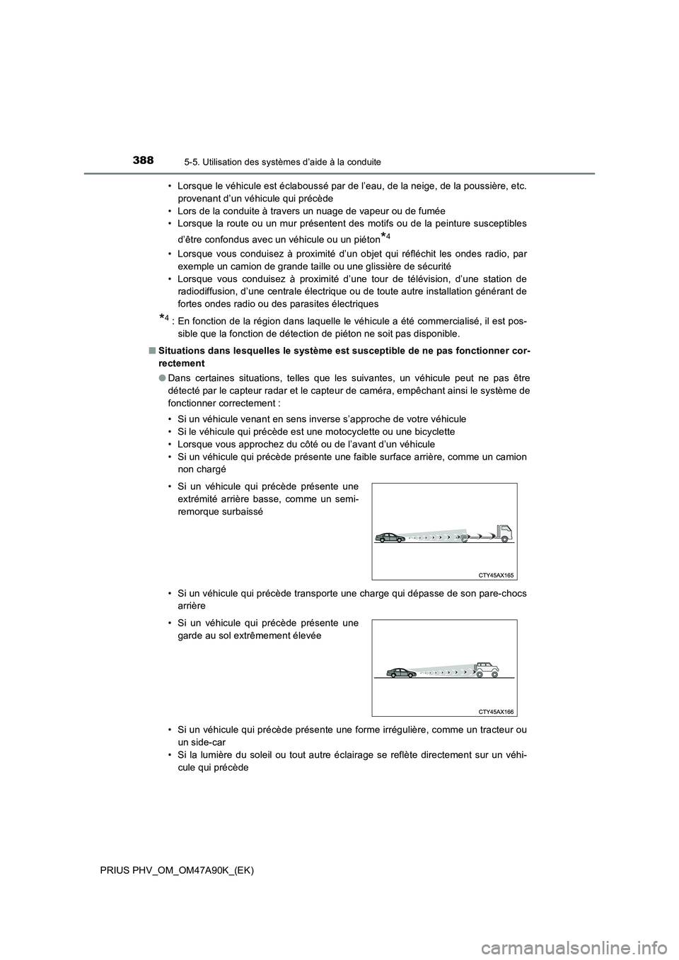 TOYOTA PRIUS PLUG-IN HYBRID 2017 Manuel du propriétaire (in French) 3885-5. Utilisation des systèmes d’aide à la conduite
PRIUS PHV_OM_OM47A90K_(EK)• Lorsque le véhicule est éclaboussé par de l’eau, de la neige, de la poussière, etc.
provenant d’un véhi TOYOTA PRIUS PLUG-IN HYBRID 2017 Manuel du propriétaire (in French) 3885-5. Utilisation des systèmes d’aide à la conduite
PRIUS PHV_OM_OM47A90K_(EK)• Lorsque le véhicule est éclaboussé par de l’eau, de la neige, de la poussière, etc.
provenant d’un véhi