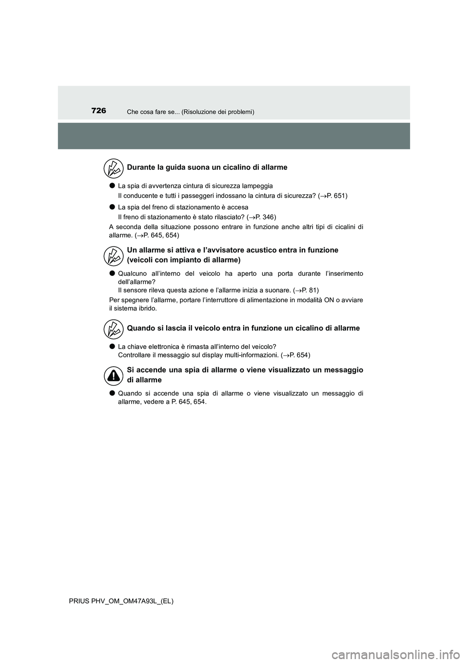 TOYOTA PRIUS PLUG-IN HYBRID 2016 Manuale duso (in Italian) 726Che cosa fare se... (Risoluzione dei problemi)
PRIUS PHV_OM_OM47A93L_(EL)
●La spia di avvertenza cintura di sicurezza lampeggia
Il conducente e tutti i passeggeri indossano la cintura di sicurezz TOYOTA PRIUS PLUG-IN HYBRID 2016 Manuale duso (in Italian) 726Che cosa fare se... (Risoluzione dei problemi)
PRIUS PHV_OM_OM47A93L_(EL)
●La spia di avvertenza cintura di sicurezza lampeggia
Il conducente e tutti i passeggeri indossano la cintura di sicurezz