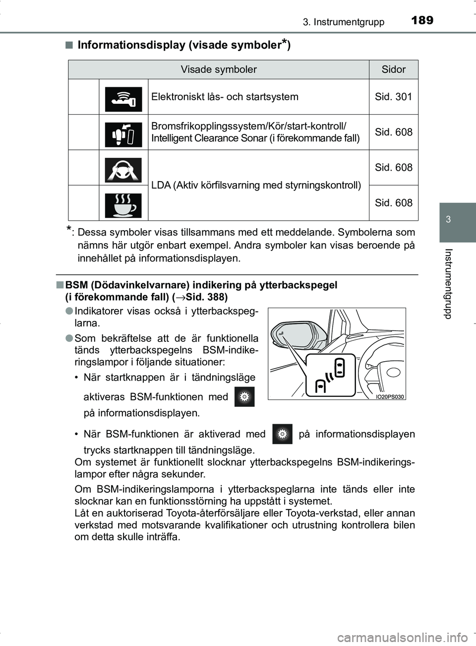 TOYOTA PRIUS PLUG-IN HYBRID 2017 Bruksanvisningar (in Swedish) 1893. Instrumentgrupp
3
Instrumentgrupp
OM47A89SE■
Informationsdisplay (visade symboler*)
*: Dessa symboler visas tillsammans med ett meddelande. Symbolerna som
nämns här utgör enbart exempel. An TOYOTA PRIUS PLUG-IN HYBRID 2017 Bruksanvisningar (in Swedish) 1893. Instrumentgrupp
3
Instrumentgrupp
OM47A89SE■
Informationsdisplay (visade symboler*)
*: Dessa symboler visas tillsammans med ett meddelande. Symbolerna som
nämns här utgör enbart exempel. An