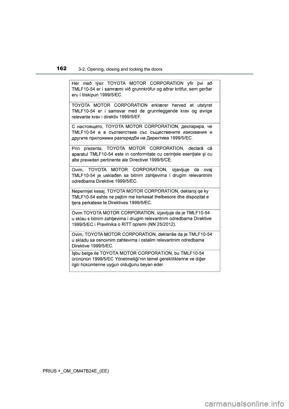 TOYOTA PRIUS PLUS 2016  Owners Manual 1623-2. Opening, closing and locking the doors
PRIUS +_OM_OM47B24E_(EE) 