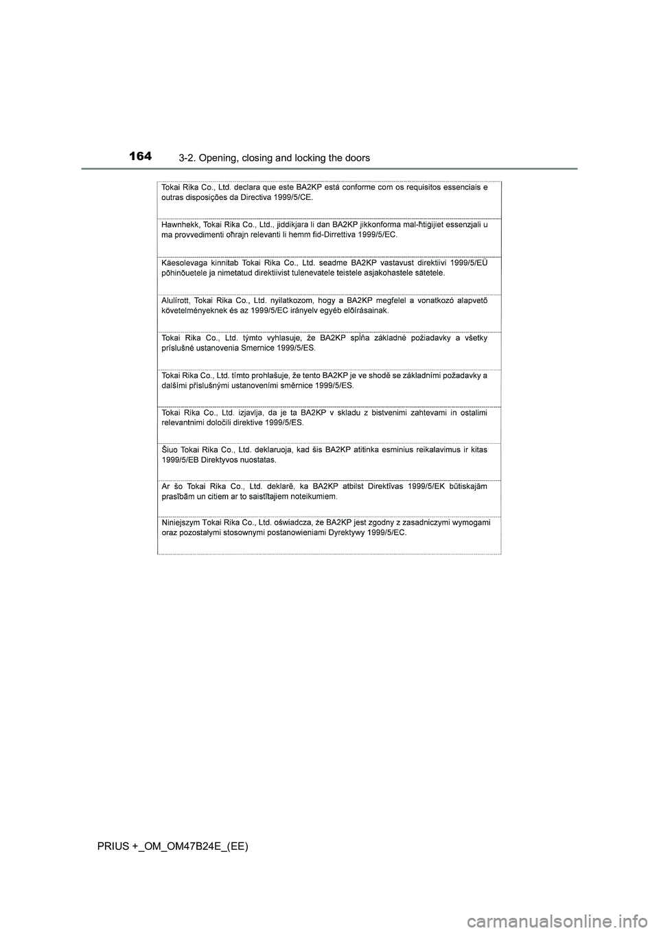 TOYOTA PRIUS PLUS 2016  Owners Manual 1643-2. Opening, closing and locking the doors
PRIUS +_OM_OM47B24E_(EE) 