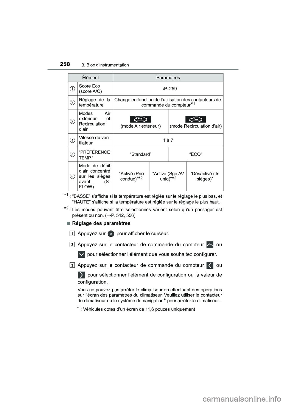 TOYOTA PRIUS PRIME 2021 Manuel du propriétaire (in French) 258
PRIUS PRIME_OM_OM47D71D_(D)
3. Bloc d’instrumentation
*1 : “BASSE” s’affiche si la température est réglée sur le réglage le plus bas, et
“HAUTE” s’affiche si la tempér ature est TOYOTA PRIUS PRIME 2021 Manuel du propriétaire (in French) 258
PRIUS PRIME_OM_OM47D71D_(D)
3. Bloc d’instrumentation
*1 : “BASSE” s’affiche si la température est réglée sur le réglage le plus bas, et
“HAUTE” s’affiche si la tempér ature est