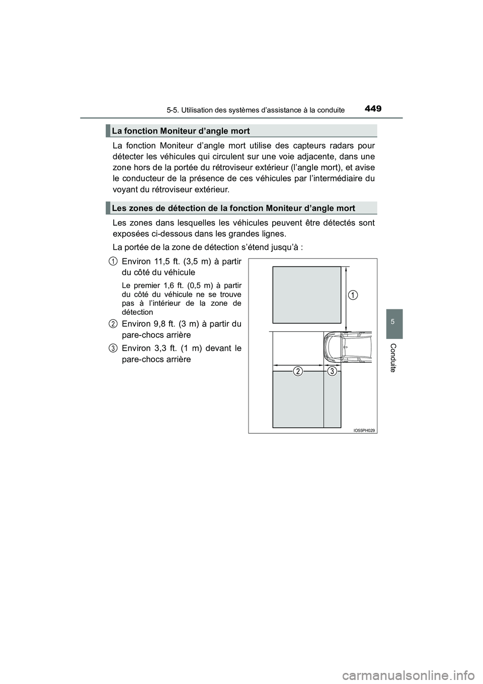 TOYOTA PRIUS PRIME 2020 Manuel du propriétaire (in French) PRIUS PRIME_OM_OM47C77D_(D)
4495-5. Utilisation des systèmes d’assistance à la conduite
5
Conduite
La fonction Moniteur d’angle mort utilise des capteurs radars pour
détecter les véhicules qui TOYOTA PRIUS PRIME 2020 Manuel du propriétaire (in French) PRIUS PRIME_OM_OM47C77D_(D)
4495-5. Utilisation des systèmes d’assistance à la conduite
5
Conduite
La fonction Moniteur d’angle mort utilise des capteurs radars pour
détecter les véhicules qui