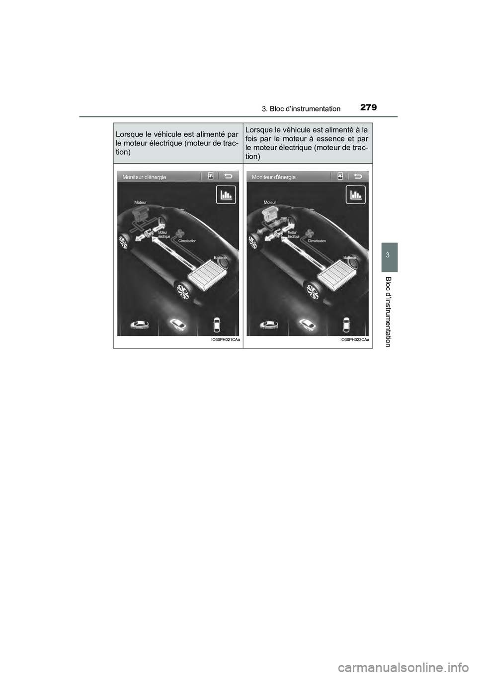 TOYOTA PRIUS PRIME 2019  Manuel du propriétaire (in French) PRIUS PRIME_OM_OM47D13D_(D)
2793. Bloc d’instrumentation
3
Bloc d’instrumentation
Lorsque le véhicule est alimenté par
le moteur électrique (moteur de trac-
tion)Lorsque le véhicule est alimen