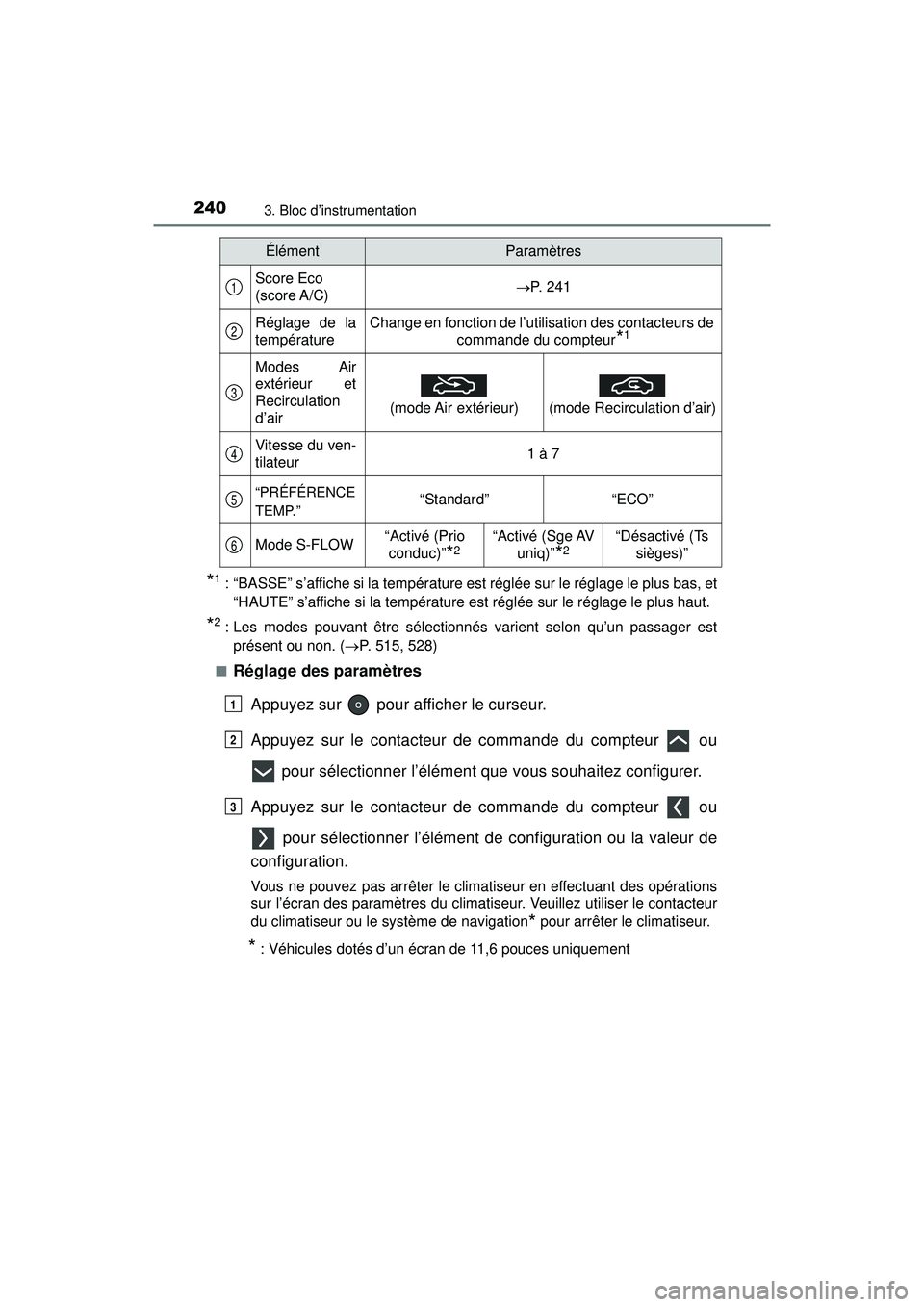 TOYOTA PRIUS PRIME 2018 Manuel du propriétaire (in French) 240
PRIUS PRIME_OM_OM47C17D_(D)
3. Bloc d’instrumentation
*1 : “BASSE” s’affiche si la température est réglée sur le réglage le plus bas, et“HAUTE” s’affiche si la température est r TOYOTA PRIUS PRIME 2018 Manuel du propriétaire (in French) 240
PRIUS PRIME_OM_OM47C17D_(D)
3. Bloc d’instrumentation
*1 : “BASSE” s’affiche si la température est réglée sur le réglage le plus bas, et“HAUTE” s’affiche si la température est r
