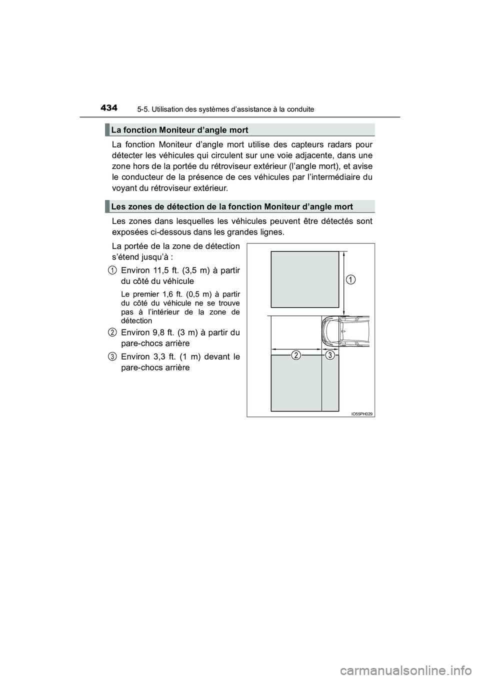 TOYOTA PRIUS PRIME 2017 Manuel du propriétaire (in French) 434
PRIUS PRIME_OM_OM47A88D_(D)
5-5. Utilisation des systèmes d’assistance à la conduite
La fonction Moniteur d’angle mort utilise des capteurs radars pour
détecter les véhicules qui circulent TOYOTA PRIUS PRIME 2017 Manuel du propriétaire (in French) 434
PRIUS PRIME_OM_OM47A88D_(D)
5-5. Utilisation des systèmes d’assistance à la conduite
La fonction Moniteur d’angle mort utilise des capteurs radars pour
détecter les véhicules qui circulent