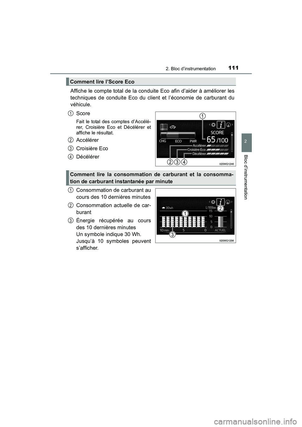 TOYOTA PRIUS V 2017 Manuel du propriétaire (in French) PRIUS v_OM_OM47B23D_(D)
1112. Bloc d’instrumentation
2
Bloc d’instrumentation
Affiche le compte total de la conduite Eco afin d’aider à améliorer les
techniques de conduite Eco du client et l TOYOTA PRIUS V 2017 Manuel du propriétaire (in French) PRIUS v_OM_OM47B23D_(D)
1112. Bloc d’instrumentation
2
Bloc d’instrumentation
Affiche le compte total de la conduite Eco afin d’aider à améliorer les
techniques de conduite Eco du client et l