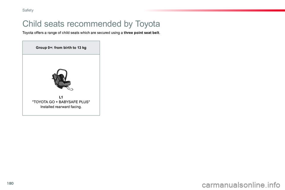 TOYOTA PROACE 2019 Owners Manual 180
Child seats recommended by Toyota
Toyota offers a range of child seats which are secured using a three point seat belt.
Group 0+: from bir th to 13 kg
L1 "TOYOTA GO + BABYSAFE PLUS" Instal TOYOTA PROACE 2019 Owners Manual 180
Child seats recommended by Toyota
Toyota offers a range of child seats which are secured using a three point seat belt.
Group 0+: from bir th to 13 kg
L1 "TOYOTA GO + BABYSAFE PLUS" Instal