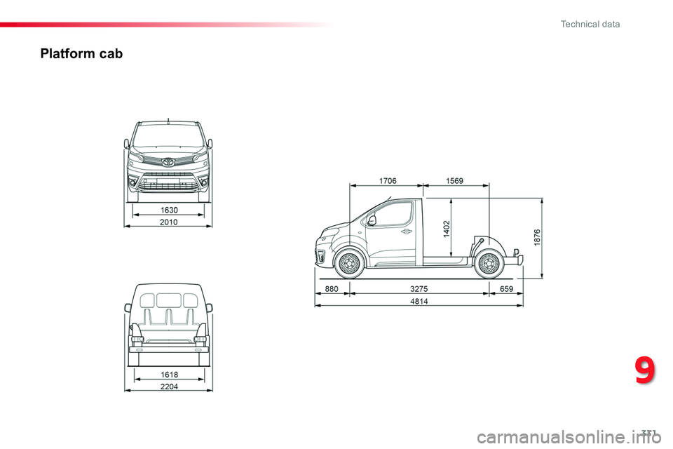 TOYOTA PROACE 2018  Owners Manual 331
Platform cab
9 
Technical data  