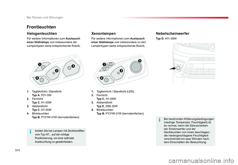TOYOTA PROACE 2016 Betriebsanleitungen (in German) 304
Bei Pannen und Störungen
Jumpy _de_Chap08_En-cas-de-panne_ed01-2016
Frontleuchten
Xenonlampen
Für weitere Informationen zum Austausch
einer Glühlampe und insbesondere zu den
Lampentypen sieh TOYOTA PROACE 2016 Betriebsanleitungen (in German) 304
Bei Pannen und Störungen
Jumpy _de_Chap08_En-cas-de-panne_ed01-2016
Frontleuchten
Xenonlampen
Für weitere Informationen zum Austausch
einer Glühlampe und insbesondere zu den
Lampentypen sieh