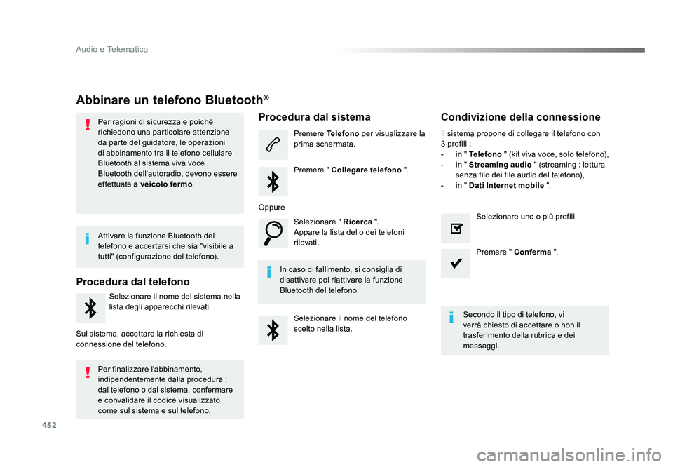 TOYOTA PROACE 2018 Manuale duso (in Italian) 452
Audio e Telematica
Spacetourer-VP_it_Chap10c_RCC-1_ed01-2016
Abbinare un telefono Bluetooth®
Per ragioni di sicurezza e poiché
richiedono una particolare attenzione
da parte del guidatore, le TOYOTA PROACE 2018 Manuale duso (in Italian) 452
Audio e Telematica
Spacetourer-VP_it_Chap10c_RCC-1_ed01-2016
Abbinare un telefono Bluetooth®
Per ragioni di sicurezza e poiché
richiedono una particolare attenzione
da parte del guidatore, le