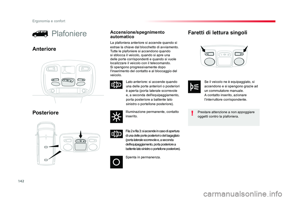 TOYOTA PROACE 2016 Manuale duso (in Italian) 142
Ergonomia e confort
Jumpy _it_Chap03_ergonomie-et-confort_ed01-2016
Faretti di lettura singoli
PosteriorePlafoniereAccensione/spegnimento
automatico
La plafoniera anteriore si accende quando si
TOYOTA PROACE 2016 Manuale duso (in Italian) 142
Ergonomia e confort
Jumpy _it_Chap03_ergonomie-et-confort_ed01-2016
Faretti di lettura singoli
PosteriorePlafoniereAccensione/spegnimento
automatico
La plafoniera anteriore si accende quando si