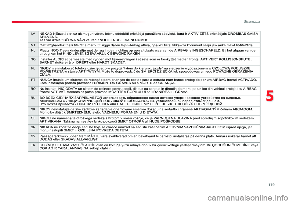 TOYOTA PROACE 2016 Manuale duso (in Italian) 179
5
LVNEK AD NEuzstādiet uz aizmuguri vērstu bērnu sēdeklīti priekšējā pasažiera sēdvietā, kurā ir AKTIVIZĒTS priekšējais DROŠĪBAS GAISA
S P I LV E N S .
Tas var izraisīt BĒRNA N TOYOTA PROACE 2016 Manuale duso (in Italian) 179
5
LVNEK AD NEuzstādiet uz aizmuguri vērstu bērnu sēdeklīti priekšējā pasažiera sēdvietā, kurā ir AKTIVIZĒTS priekšējais DROŠĪBAS GAISA
S P I LV E N S .
Tas var izraisīt BĒRNA N