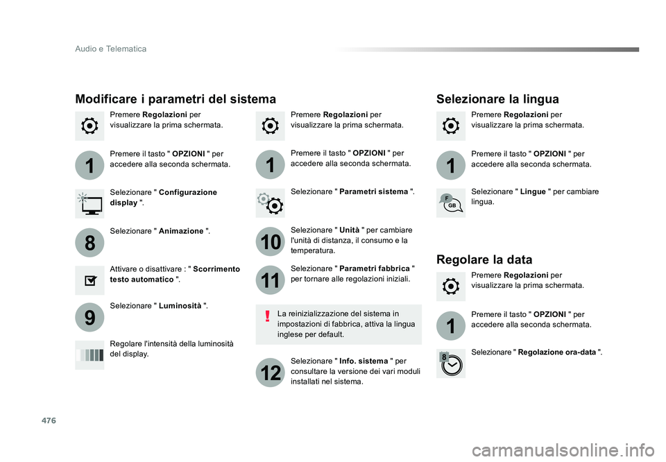 TOYOTA PROACE 2016 Manuale duso (in Italian) 476
111
10
11
12
8
91
Audio e Telematica
Jumpy_it_Chap10c_RCC-1_ed01-2016
Premere Regolazioni per
visualizzare la prima schermata. Premere Regolazioni
per
visualizzare la prima schermata.
Premere R TOYOTA PROACE 2016 Manuale duso (in Italian) 476
111
10
11
12
8
91
Audio e Telematica
Jumpy_it_Chap10c_RCC-1_ed01-2016
Premere Regolazioni per
visualizzare la prima schermata. Premere Regolazioni
per
visualizzare la prima schermata.
Premere R