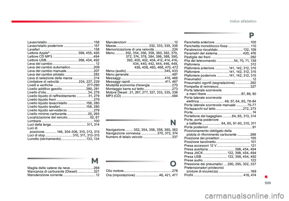 TOYOTA PROACE 2016 Manuale duso (in Italian) 509
.
Indice alfabetico
Jumpy_it_Chap11_index-alpha_ed01-2016
M
Navigazione ........352, 354 , 356 , 358 , 360, 362
Navigazione connessa .................370, 372 , 3 74
Numero di telaio veicolo .... TOYOTA PROACE 2016 Manuale duso (in Italian) 509
.
Indice alfabetico
Jumpy_it_Chap11_index-alpha_ed01-2016
M
Navigazione ........352, 354 , 356 , 358 , 360, 362
Navigazione connessa .................370, 372 , 3 74
Numero di telaio veicolo ....