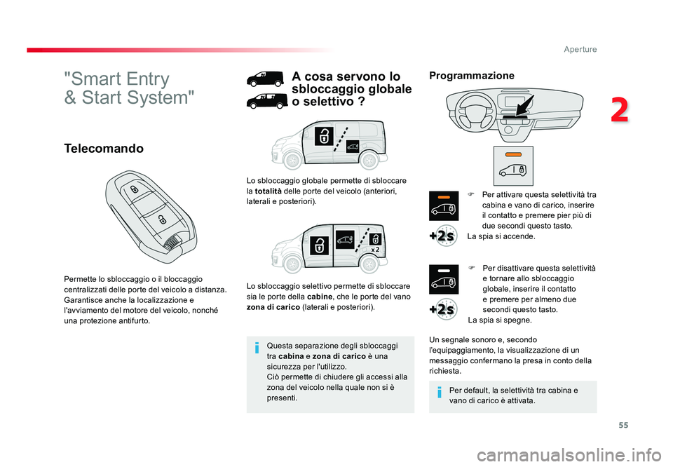TOYOTA PROACE 2016 Manuale duso (in Italian) 55
2
Aperture
Jumpy _it_Chap02_ouvertures_ed01-2016
"Smart Entry
& Start System"
Permette lo sbloccaggio o il bloccaggio
centralizzati delle porte del veicolo a distanza.
Garantisce anche l TOYOTA PROACE 2016 Manuale duso (in Italian) 55
2
Aperture
Jumpy _it_Chap02_ouvertures_ed01-2016
"Smart Entry
& Start System"
Permette lo sbloccaggio o il bloccaggio
centralizzati delle porte del veicolo a distanza.
Garantisce anche l