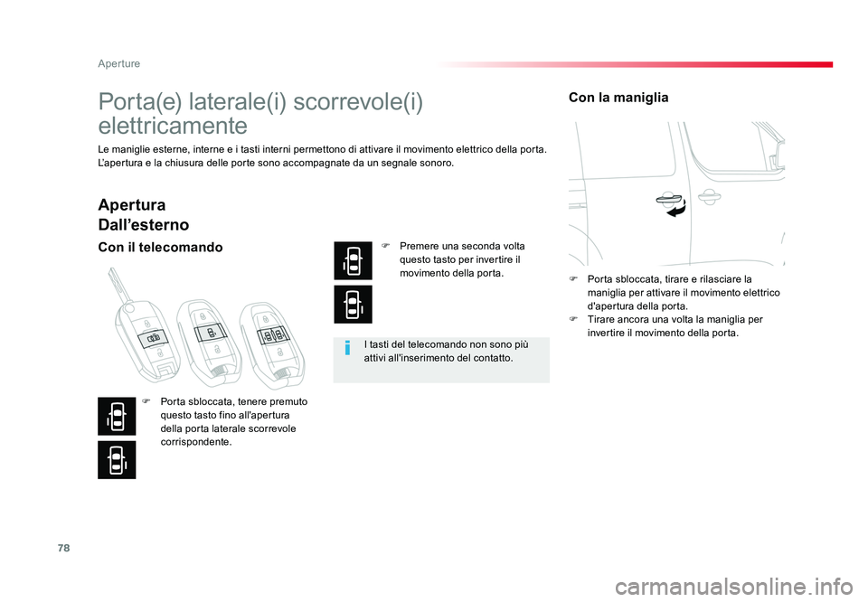 TOYOTA PROACE 2016 Manuale duso (in Italian) 78
Aperture
Jumpy _it_Chap02_ouvertures_ed01-2016
Porta(e) laterale(i) scorrevole(i)
elettricamente
Le maniglie esterne, interne e i tasti interni permettono di attivare il movimento elettrico della TOYOTA PROACE 2016 Manuale duso (in Italian) 78
Aperture
Jumpy _it_Chap02_ouvertures_ed01-2016
Porta(e) laterale(i) scorrevole(i)
elettricamente
Le maniglie esterne, interne e i tasti interni permettono di attivare il movimento elettrico della