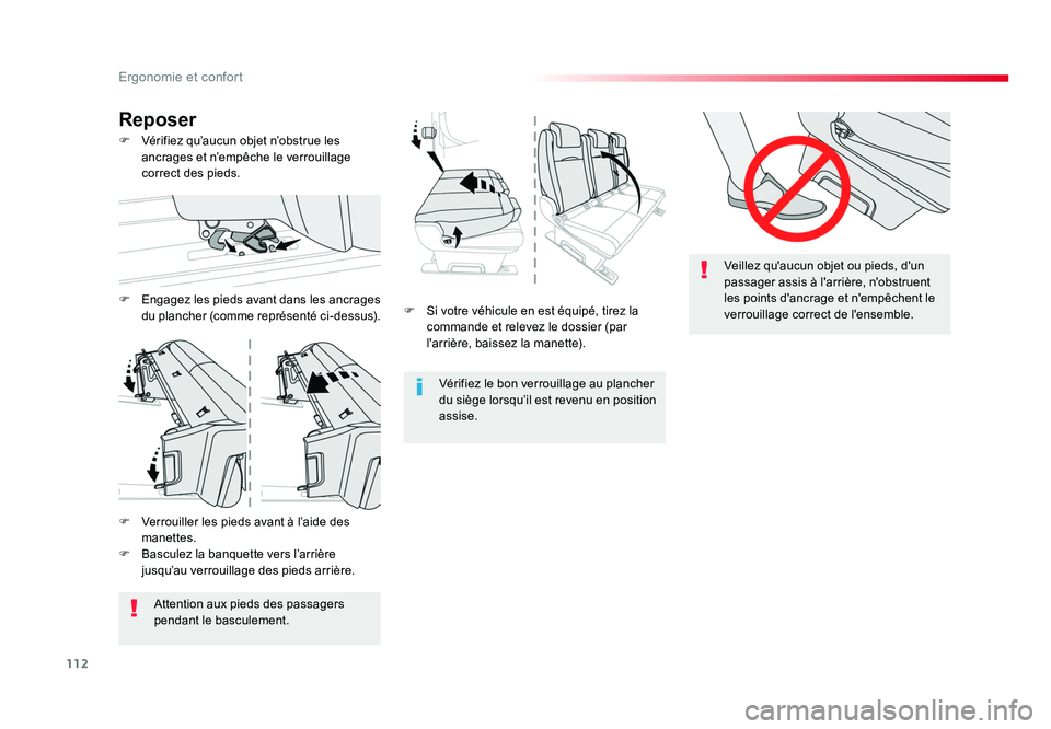 TOYOTA PROACE 2016 Manuel du propriétaire (in French) 112
Ergonomie et confort
F Si votre véhicule en est équipé, tirez la commande et relevez le dossier (par
l'arrière, baissez la manette).
Vérifiez le bon verrouillage au plancher
du siège TOYOTA PROACE 2016 Manuel du propriétaire (in French) 112
Ergonomie et confort
F Si votre véhicule en est équipé, tirez la commande et relevez le dossier (par
l'arrière, baissez la manette).
Vérifiez le bon verrouillage au plancher
du siège