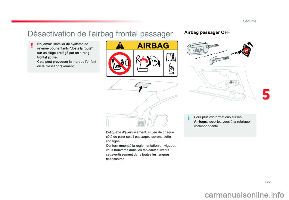 TOYOTA PROACE 2016 Manuel du propriétaire (in French) 177
5
Sécurité
Airbag passager OFF
Pour plus d'informations sur les
Airbags, reportez-vous à la rubrique
correspondante.
Désactivation de l'airbag frontal passager
Ne jamais installer de TOYOTA PROACE 2016 Manuel du propriétaire (in French) 177
5
Sécurité
Airbag passager OFF
Pour plus d'informations sur les
Airbags, reportez-vous à la rubrique
correspondante.
Désactivation de l'airbag frontal passager
Ne jamais installer de
