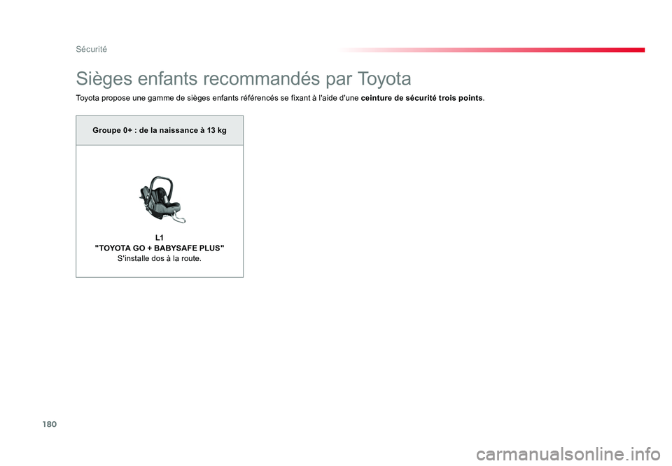 TOYOTA PROACE 2016 Manuel du propriétaire (in French) 180
Sécurité
Sièges enfants recommandés par Toyota
Toyota propose une gamme de sièges enfants référencés se fixant à l'aide d'une ceinture de sécurité trois points.
Groupe 0+ : de l TOYOTA PROACE 2016 Manuel du propriétaire (in French) 180
Sécurité
Sièges enfants recommandés par Toyota
Toyota propose une gamme de sièges enfants référencés se fixant à l'aide d'une ceinture de sécurité trois points.
Groupe 0+ : de l