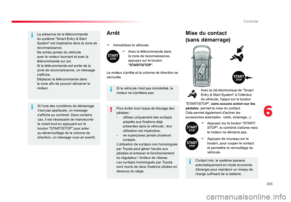 TOYOTA PROACE 2016 Manuel du propriétaire (in French) 203
6
Conduite
La présence de la télécommande
du système "Smart Entry & Start
System" est impérative dans la zone de
reconnaissance.
Ne sortez jamais du véhicule
avec le moteur tourn TOYOTA PROACE 2016 Manuel du propriétaire (in French) 203
6
Conduite
La présence de la télécommande
du système "Smart Entry & Start
System" est impérative dans la zone de
reconnaissance.
Ne sortez jamais du véhicule
avec le moteur tourn