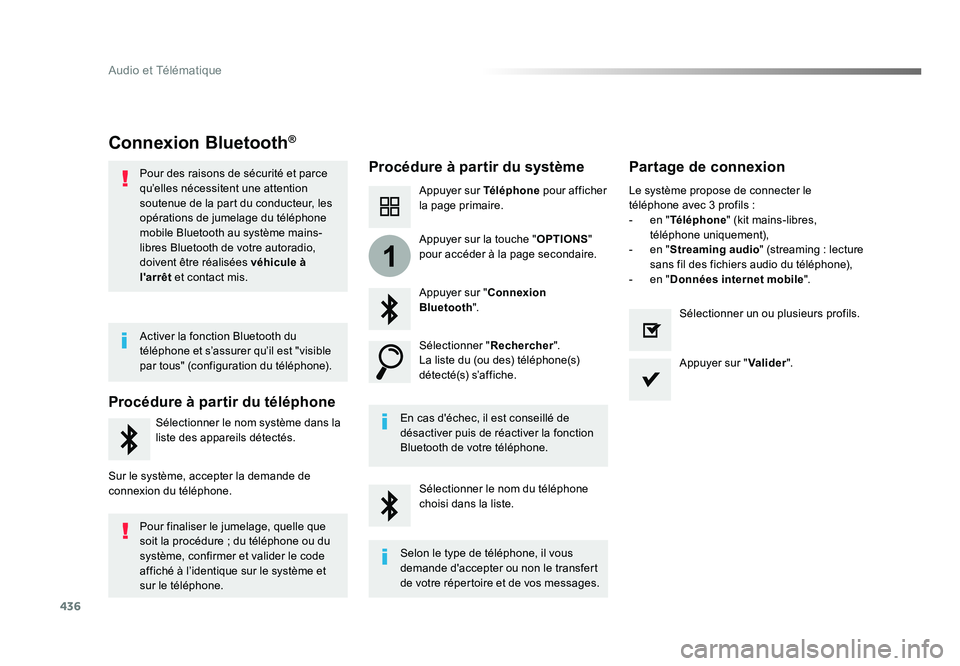 TOYOTA PROACE 2016 Manuel du propriétaire (in French) 436
1
Audio et Télématique
Connexion Bluetooth®
Procédure à partir du système Partage de connexion
Appuyer sur Téléphone pour afficher
la page primaire.
Appuyer sur " Connexion
Bluetooth TOYOTA PROACE 2016 Manuel du propriétaire (in French) 436
1
Audio et Télématique
Connexion Bluetooth®
Procédure à partir du système Partage de connexion
Appuyer sur Téléphone pour afficher
la page primaire.
Appuyer sur " Connexion
Bluetooth