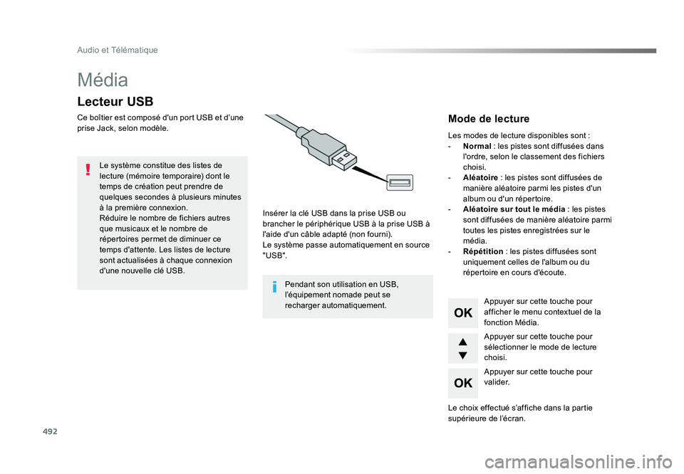 TOYOTA PROACE 2016 Manuel du propriétaire (in French) 492
Audio et Télématique
Média
Lecteur USB
Ce boîtier est composé d'un port USB et d’une
prise Jack, selon modèle.Insérer la clé USB dans la prise USB ou
brancher le périphérique USB TOYOTA PROACE 2016 Manuel du propriétaire (in French) 492
Audio et Télématique
Média
Lecteur USB
Ce boîtier est composé d'un port USB et d’une
prise Jack, selon modèle.Insérer la clé USB dans la prise USB ou
brancher le périphérique USB