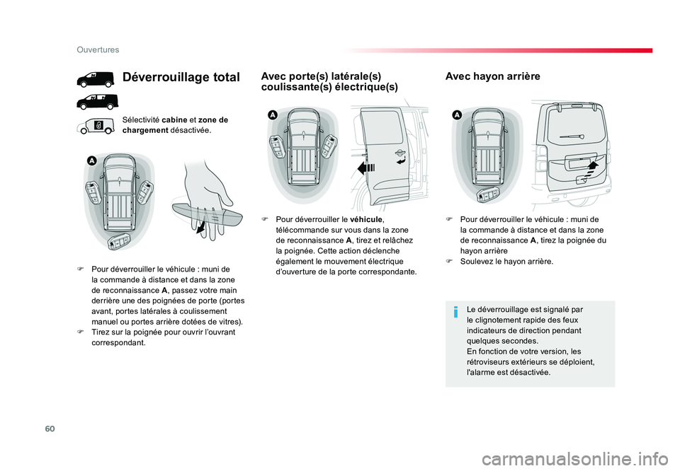 TOYOTA PROACE 2016 Manuel du propriétaire (in French) 60
Ouvertures
Sélectivité cabine et zone de
chargement désactivée.
Le déverrouillage est signalé par
le clignotement rapide des feux
indicateurs de direction pendant
quelques secondes.
En f TOYOTA PROACE 2016 Manuel du propriétaire (in French) 60
Ouvertures
Sélectivité cabine et zone de
chargement désactivée.
Le déverrouillage est signalé par
le clignotement rapide des feux
indicateurs de direction pendant
quelques secondes.
En f