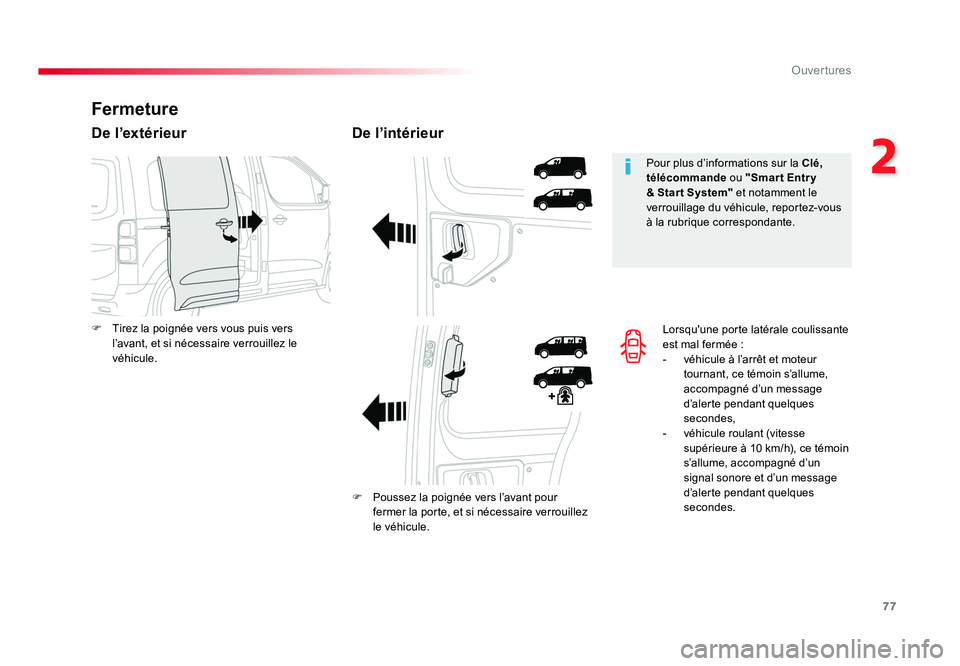 TOYOTA PROACE 2016 Manuel du propriétaire (in French) 77
2
Ouvertures
Lorsqu'une porte latérale coulissante
est mal fermée :
- véhicule à l’arrêt et moteur tournant, ce témoin s’allume,
accompagné d’un message
d’alerte pendant quel TOYOTA PROACE 2016 Manuel du propriétaire (in French) 77
2
Ouvertures
Lorsqu'une porte latérale coulissante
est mal fermée :
- véhicule à l’arrêt et moteur tournant, ce témoin s’allume,
accompagné d’un message
d’alerte pendant quel