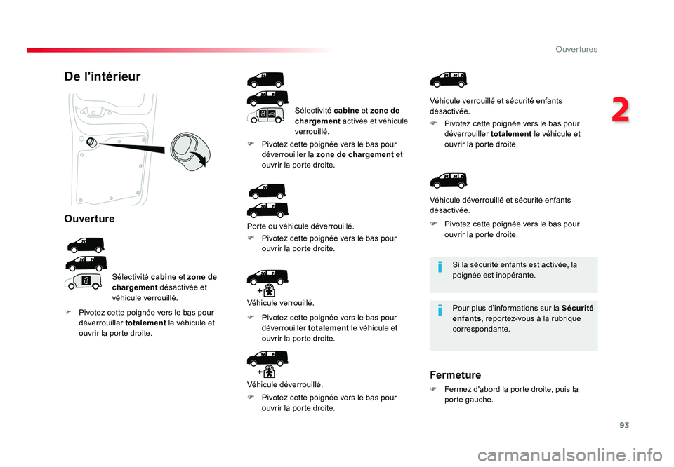 TOYOTA PROACE 2016 Manuel du propriétaire (in French) 93
2
Ouvertures
Si la sécurité enfants est activée, la
poignée est inopérante.
Pour plus d’informations sur la Sécurité
enfants, reportez-vous à la rubrique
correspondante.
De l'inté TOYOTA PROACE 2016 Manuel du propriétaire (in French) 93
2
Ouvertures
Si la sécurité enfants est activée, la
poignée est inopérante.
Pour plus d’informations sur la Sécurité
enfants, reportez-vous à la rubrique
correspondante.
De l'inté