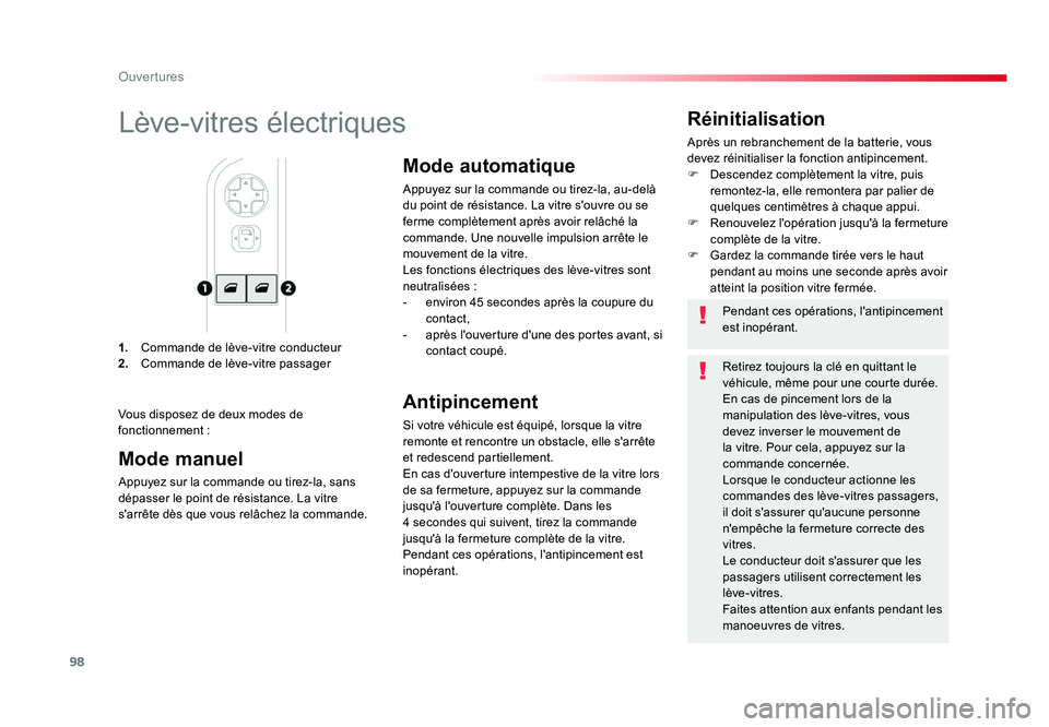 TOYOTA PROACE 2016 Manuel du propriétaire (in French) 98
Ouvertures
1. Commande de lève-vitre conducteur
2. Commande de lève-vitre passager
Réinitialisation
Après un rebranchement de la batterie, vous
devez réinitialiser la fonction antipincemen TOYOTA PROACE 2016 Manuel du propriétaire (in French) 98
Ouvertures
1. Commande de lève-vitre conducteur
2. Commande de lève-vitre passager
Réinitialisation
Après un rebranchement de la batterie, vous
devez réinitialiser la fonction antipincemen