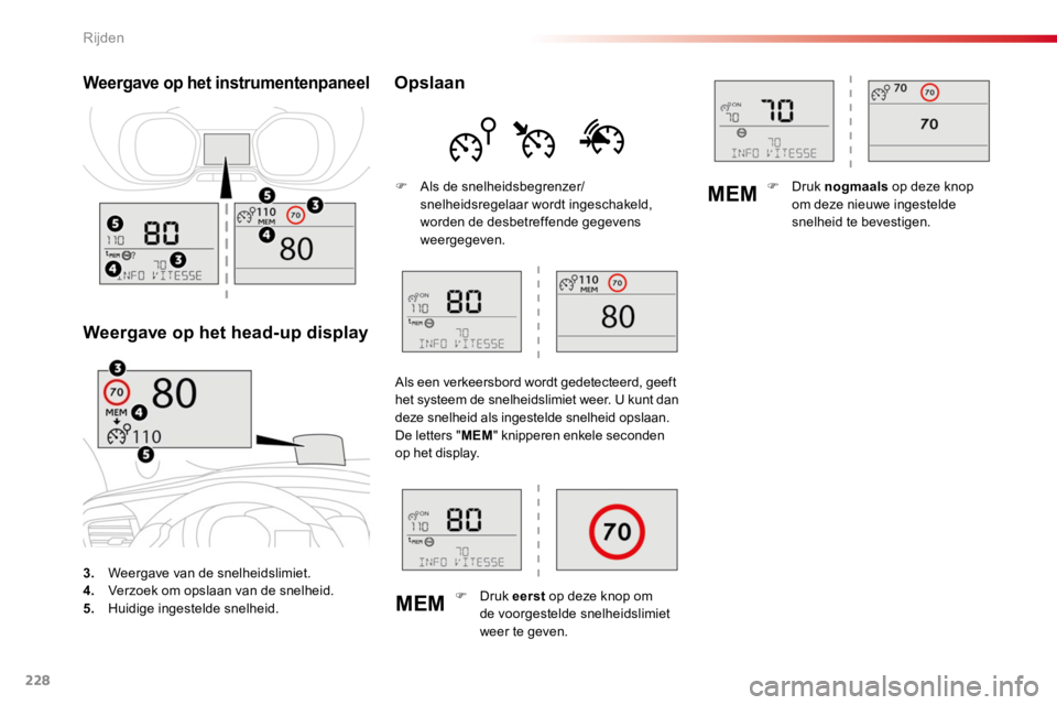 TOYOTA PROACE 2016  Instructieboekje (in Dutch) 228
MEM
MEM
Proace_nl_Chap06_conduite_ed01-2016
3. Weergave van de snelheidslimiet.4. Verzoek om opslaan van de snelheid.5.  Huidige ingestelde snelheid.
Weergave op het instrumentenpaneel
Weergave op