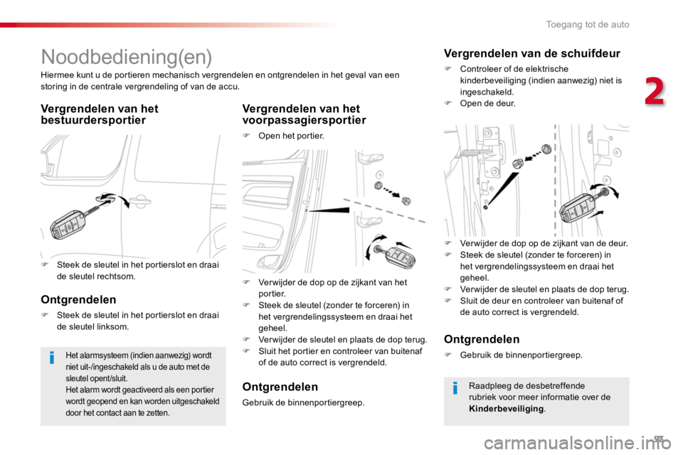 TOYOTA PROACE 2016 Instructieboekje (in Dutch) 53
Proace_nl_Chap02_ouvertures_ed01-2016
Noodbediening(en)
Vergrendelen van het bestuurdersportierVergrendelen van het voorpassagiersportier
F Open het portier.
Hiermee kunt u de portieren mechanisch TOYOTA PROACE 2016 Instructieboekje (in Dutch) 53
Proace_nl_Chap02_ouvertures_ed01-2016
Noodbediening(en)
Vergrendelen van het bestuurdersportierVergrendelen van het voorpassagiersportier
F Open het portier.
Hiermee kunt u de portieren mechanisch