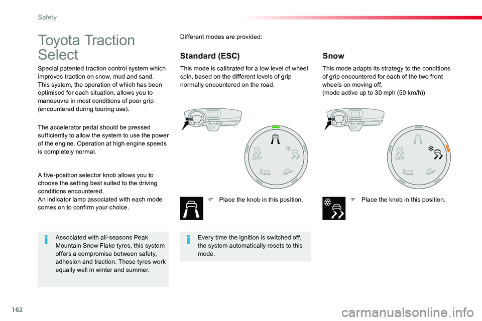 TOYOTA PROACE VERSO 2016 Owners Manual 162
To y o t a Tr a c t i o n
Select
Special patented traction control system which improves traction on snow, mud and sand.This system, the operation of which has been optimised for each situation TOYOTA PROACE VERSO 2016 Owners Manual 162
To y o t a Tr a c t i o n
Select
Special patented traction control system which improves traction on snow, mud and sand.This system, the operation of which has been optimised for each situation