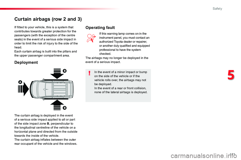 TOYOTA PROACE VERSO 2016 Owners Manual 171
If fitted to your vehicle, this is a system that contributes towards greater protection for the passengers (with the exception of the centre seats) in the event of a serious side impact in order t TOYOTA PROACE VERSO 2016 Owners Manual 171
If fitted to your vehicle, this is a system that contributes towards greater protection for the passengers (with the exception of the centre seats) in the event of a serious side impact in order t