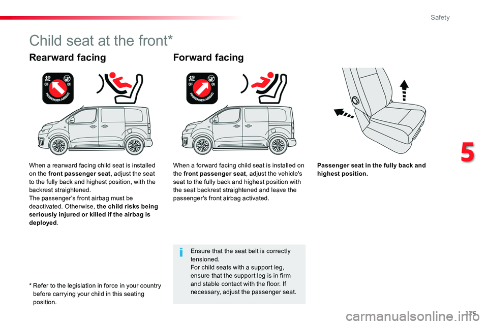 TOYOTA PROACE VERSO 2016 Owners Manual 175
Passenger seat in the fully back and highest position.
Rearward facing
Child seat at the front*
Forward facing
Ensure that the seat belt is correctly tensioned.For child seats with a support leg, TOYOTA PROACE VERSO 2016 Owners Manual 175
Passenger seat in the fully back and highest position.
Rearward facing
Child seat at the front*
Forward facing
Ensure that the seat belt is correctly tensioned.For child seats with a support leg,