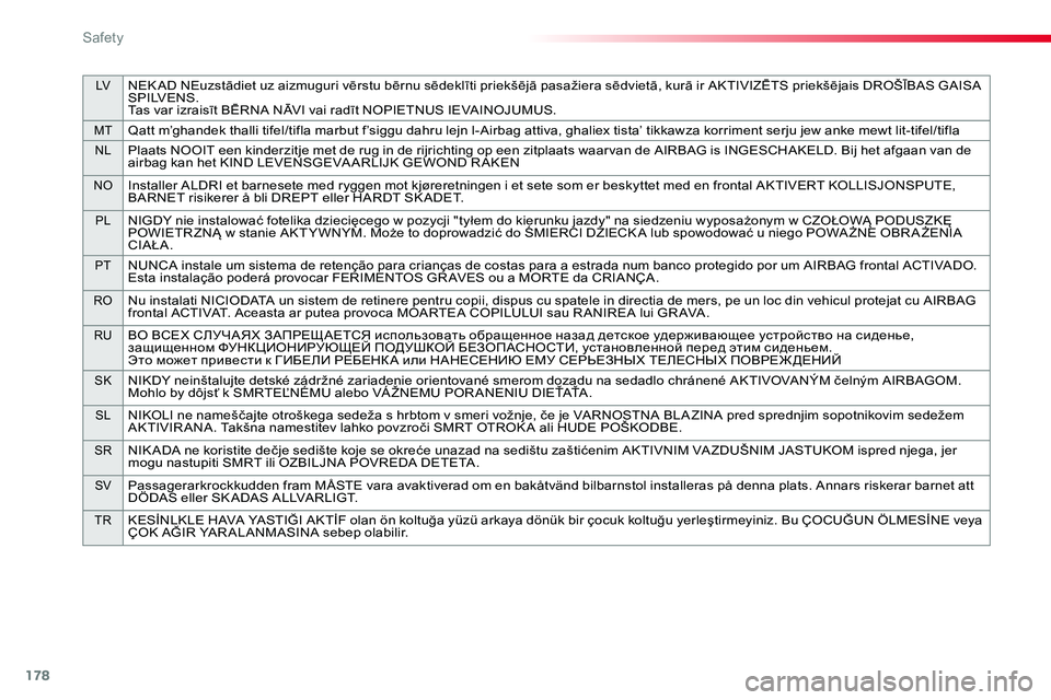 TOYOTA PROACE VERSO 2016 Owners Manual 178
LVNEK AD NEuzstādiet uz aizmuguri vērstu bērnu sēdeklīti priekšējā pasažiera sēdvietā, kurā ir AKTIVIZĒTS priekšējais DROŠĪBAS GAISA S P I LV E N S .Tas var izraisīt BĒRNA NĀVI TOYOTA PROACE VERSO 2016 Owners Manual 178
LVNEK AD NEuzstādiet uz aizmuguri vērstu bērnu sēdeklīti priekšējā pasažiera sēdvietā, kurā ir AKTIVIZĒTS priekšējais DROŠĪBAS GAISA S P I LV E N S .Tas var izraisīt BĒRNA NĀVI