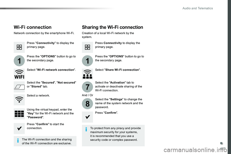 TOYOTA PROACE VERSO 2016 Owners Manual 427
11
7
8
Wi-Fi connectionSharing the Wi-Fi connection
To protect from any piracy and provide maximum security for your systems, it is recommended that you use a security code or complex password.The TOYOTA PROACE VERSO 2016 Owners Manual 427
11
7
8
Wi-Fi connectionSharing the Wi-Fi connection
To protect from any piracy and provide maximum security for your systems, it is recommended that you use a security code or complex password.The