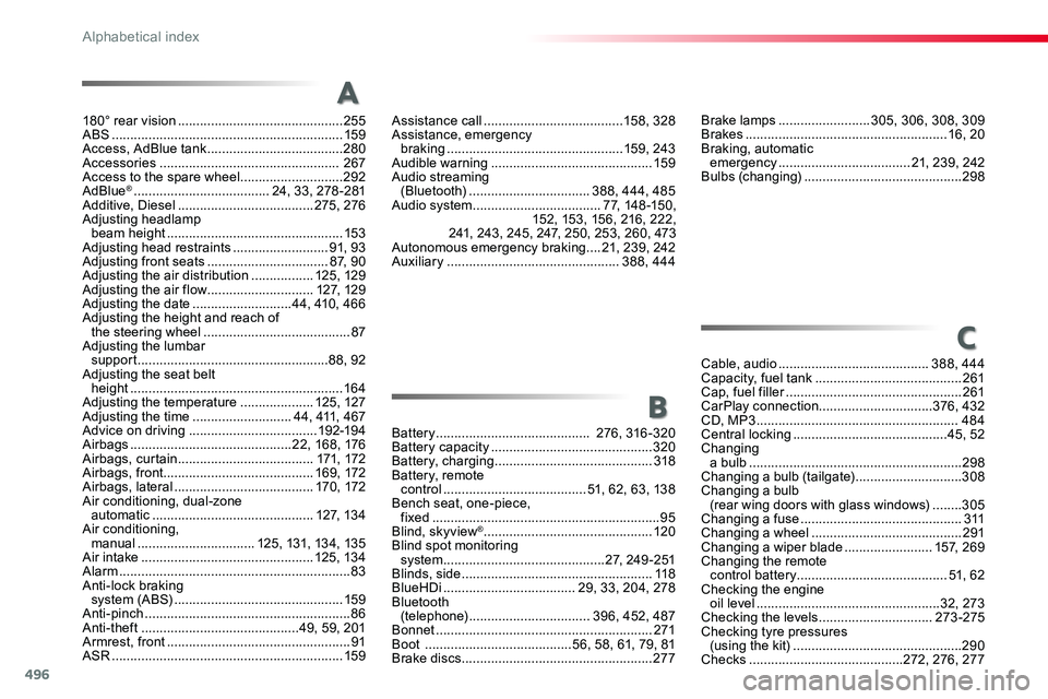 TOYOTA PROACE VERSO 2016 Owners Manual 496
180° rear vision .............................................255ABS ...............................................................159Access, AdBlue tank .....................................280 TOYOTA PROACE VERSO 2016 Owners Manual 496
180° rear vision .............................................255ABS ...............................................................159Access, AdBlue tank .....................................280