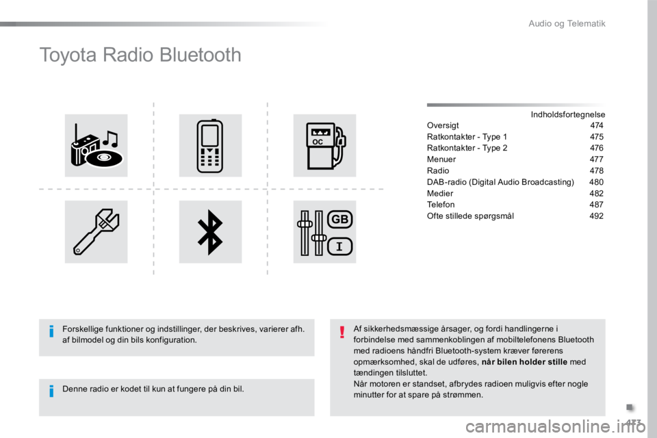 TOYOTA PROACE VERSO 2016 Brugsanvisning (in Danish) 473
ProaceVerso_da_Chap10d_RD6_ed01-2016
Toyota Radio Bluetooth
Indholdsfortegnelse
O v e r s i g t 474
Ratkontakter - Type 1 475
Ratkontakter - Type 2 476
Menuer 477
Radio 478
DAB-radio (Digita TOYOTA PROACE VERSO 2016 Brugsanvisning (in Danish) 473
ProaceVerso_da_Chap10d_RD6_ed01-2016
Toyota Radio Bluetooth
Indholdsfortegnelse
O v e r s i g t 474
Ratkontakter - Type 1 475
Ratkontakter - Type 2 476
Menuer 477
Radio 478
DAB-radio (Digita