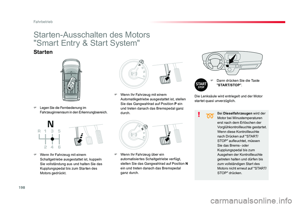 TOYOTA PROACE VERSO 2017  Betriebsanleitungen (in German) 198
Fahrbetrieb
Proace_Verso_de_Chap06_conduite_ed01-2016
Bei Dieselfahrzeugen  wird der 
Motor bei Minustemperaturen 
erst nach dem Erlöschen der 
Vorglühkontrollleuchte gestartet.
Wenn diese Kontr