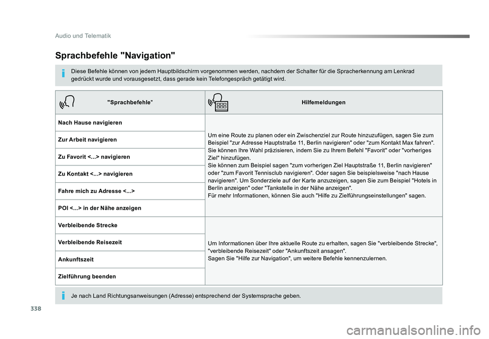 TOYOTA PROACE VERSO 2017  Betriebsanleitungen (in German) 338
Audio und Telematik
Proace_Verso_de_Chap10b_NAC-1_ed01-2016
Sprachbefehle "Navigation"
Diese Befehle können von jedem Hauptbildschirm vorgenommen werden, nachdem der Schalter für die Spr
