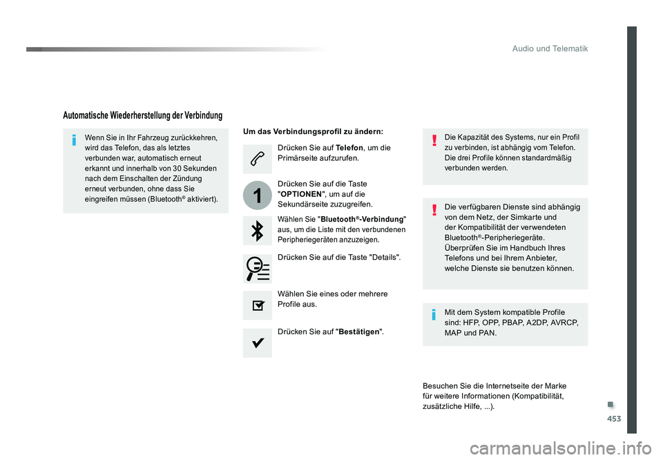 TOYOTA PROACE VERSO 2017  Betriebsanleitungen (in German) .
453
1
Audio und Telematik
Proace_Verso_de_Chap10c_RCC-1_ed01-2016
Drücken Sie auf Telefon, um die 
Primärseite aufzurufen.
Wählen Sie " Bluetooth®-Verbindung " 
aus, um die Liste mit den