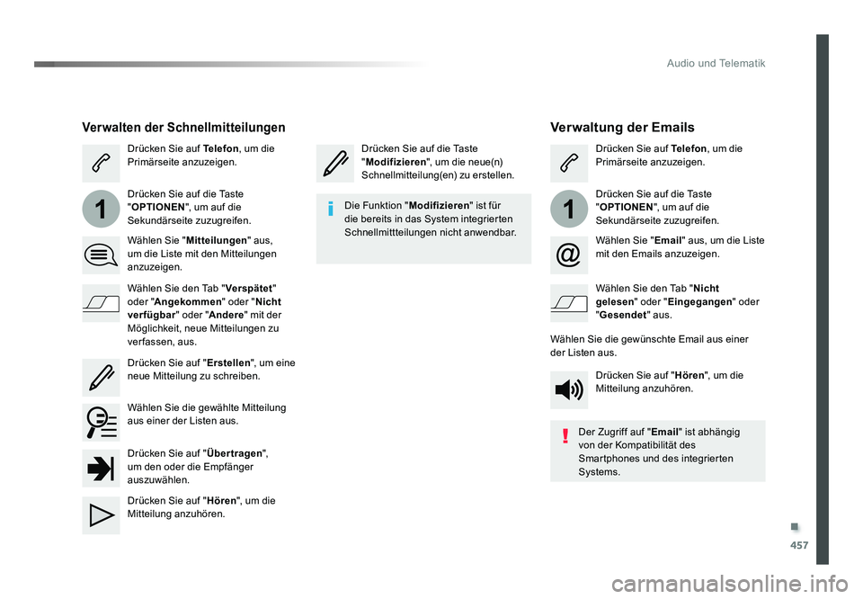 TOYOTA PROACE VERSO 2017  Betriebsanleitungen (in German) .
457
11
Audio und Telematik
Proace_Verso_de_Chap10c_RCC-1_ed01-2016
Verwaltung der Emails
Drücken Sie auf die Taste 
"Modifizieren ", um die neue(n) 
Schnellmitteilung(en) zu erstellen. Drü