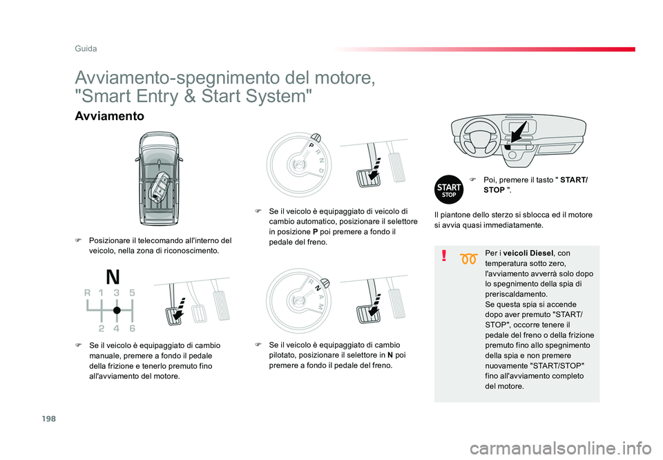 TOYOTA PROACE VERSO 2017  Manuale duso (in Italian) 198
Guida
Spacetourer-VP_it_Chap06_conduite_ed01-2016
Per i veicoli Diesel , con 
temperatura sotto zero, 
l'avviamento avverrà solo dopo 
lo spegnimento della spia di 
preriscaldamento.
Se quest